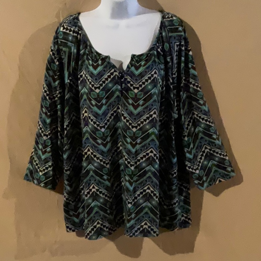 Isela Size 3X 3/4 Sleeve Printed Tunic